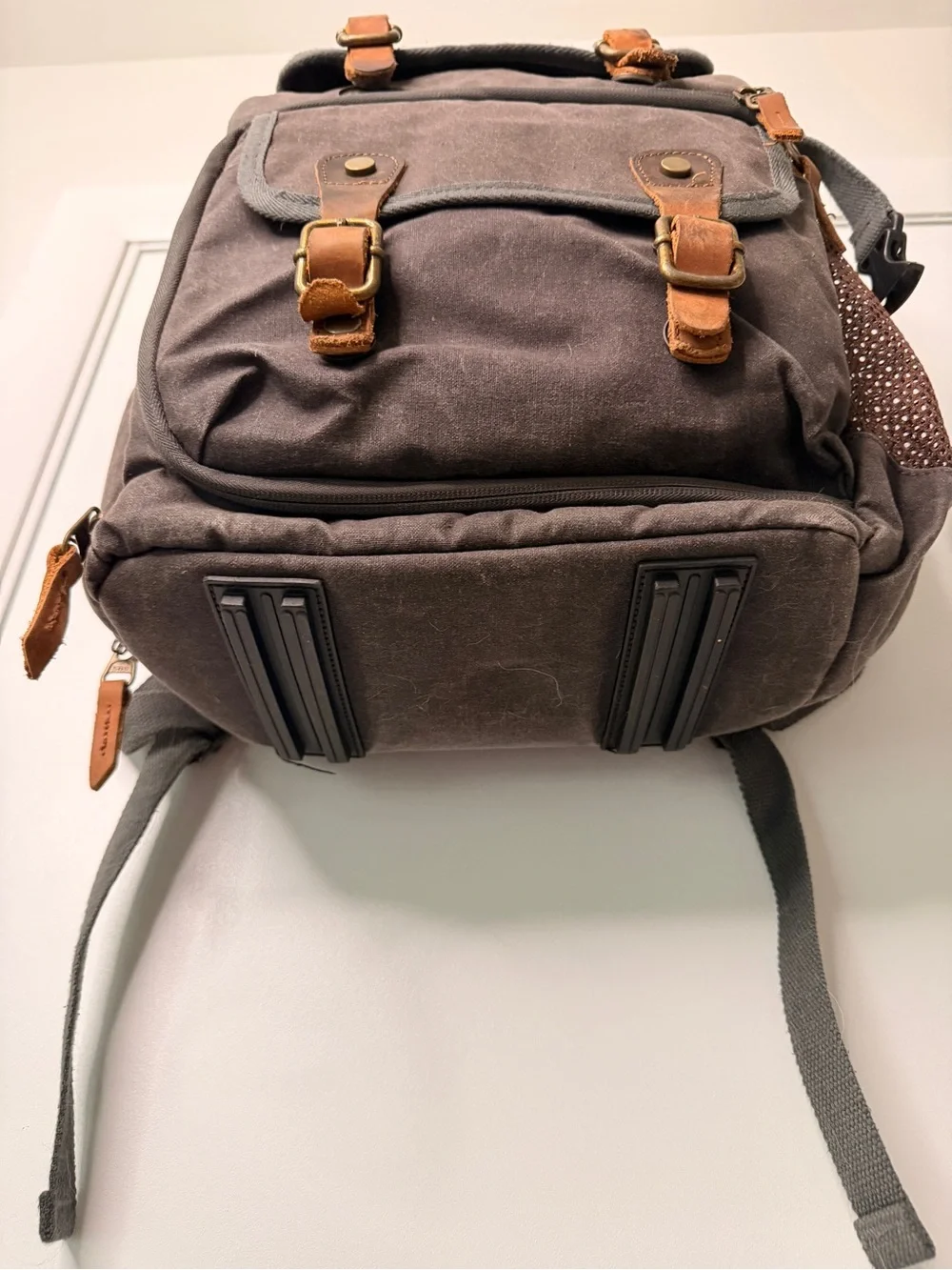 Canvas Camera Backpack for Men - Gray with Tan Accents
